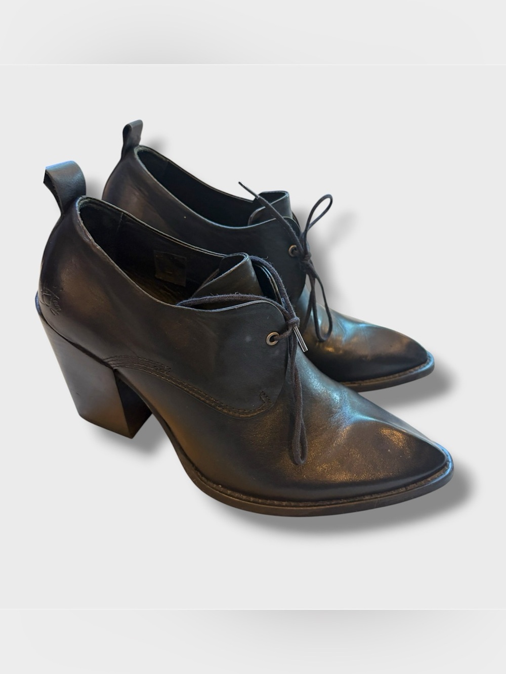 John Fluevog Room 489 black lace-up leather heels